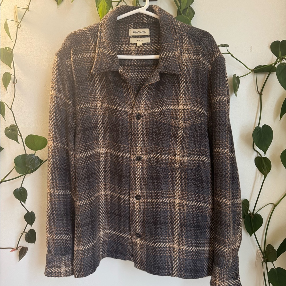 Madewell Twill Boxy Shirt-Jacket in Broken Plaid, Medium